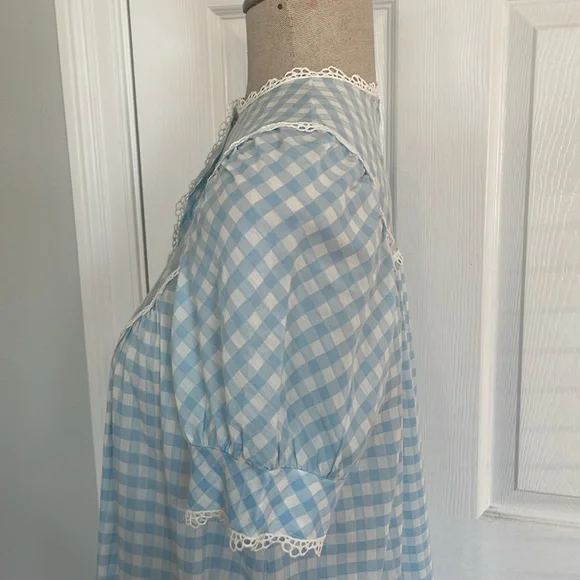 Vintage gingham lace check nightgown housecoat dress duster robe cottage core M - Picture 9 of 10